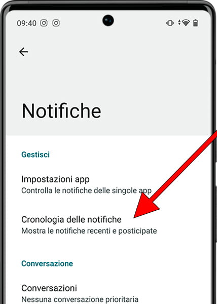 Cronologia delle notifiche di Android