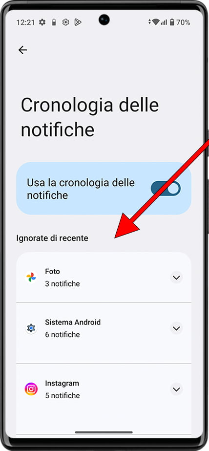 Tutte le notifiche Android recenti