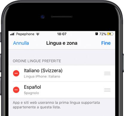 Modifica le lingue iOS