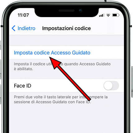 Impostazioni del codice di accesso guidato