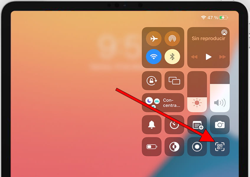 Scansiona l'icona dei codici QR nel centro di controllo Apple iPad 10.2 (2019)