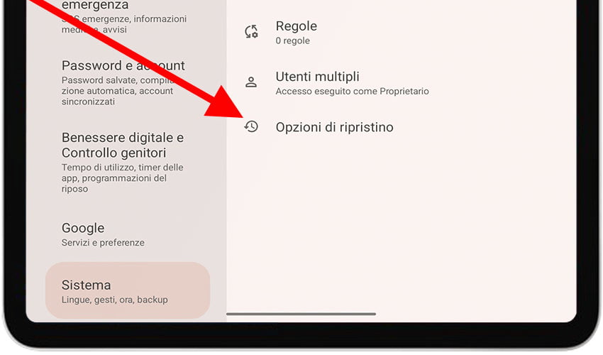 Opzioni di reimpostazione Android