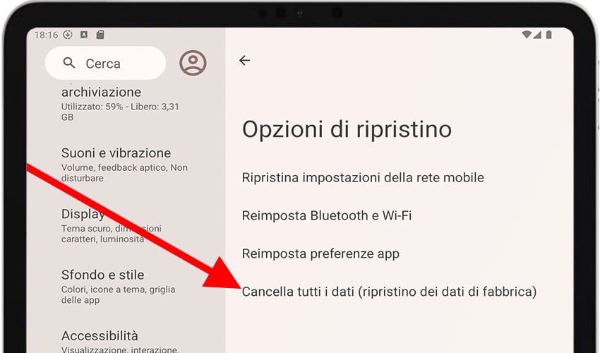 Ripristino dati fabbrica Android