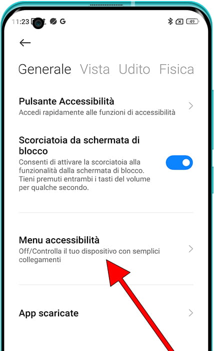 Menu Accessibilità Xiaomi