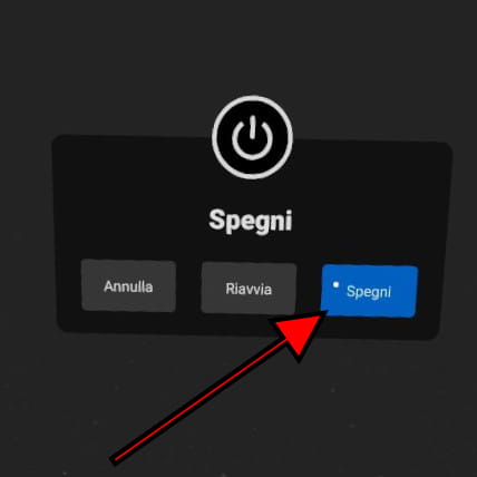 Menu di spegnimento di Oculus Quest