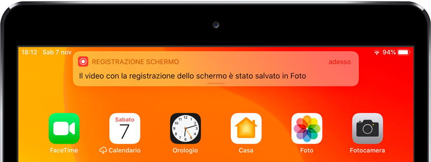 Messaggio di registrazione dello schermo salvato