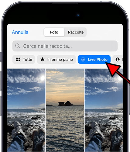 Seleziona Live Photo en iPhone